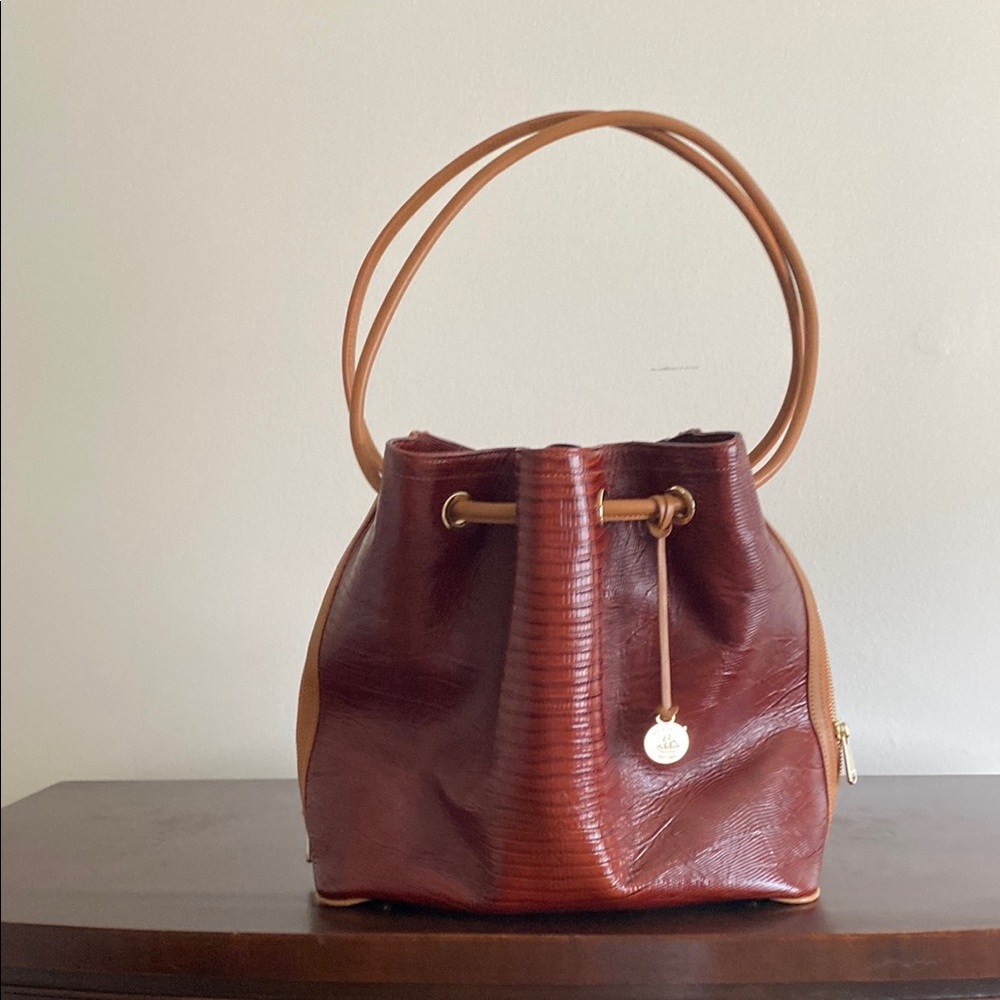 Brahmin Brown Leather Shoulder Bag with Drawstring Closure